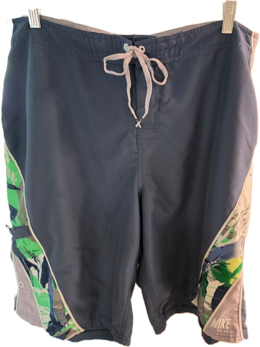 VTG Nike Swim Mens 38 Board Shorts Blue Floral Palm Camo Surf Trunks Beach GUC